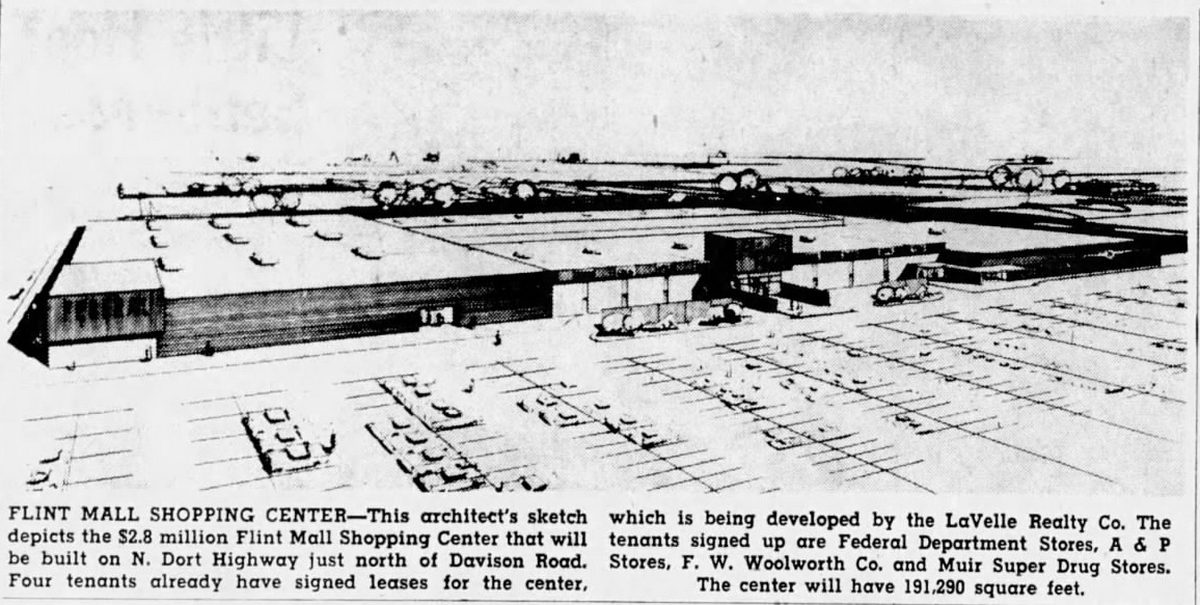 Flint Mall Shopping Center (cancelled) - Jul 18 1963 Rendering Of Mall (newer photo)